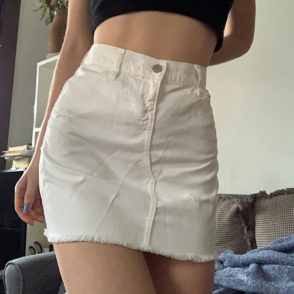 y2k denim mini skirt in white distressed